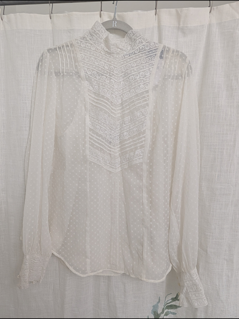 NWT Lauren Ralph Lauren Swiss Dot Lace High Neck Blouse Size 12